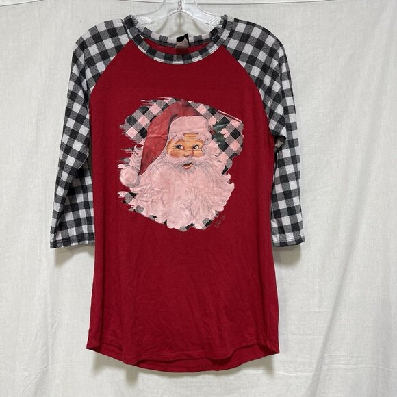 Unbranded Tops - Christmas Top 3/4 Raglan Sleeve T-shirt Womens Size Small Merry Christmas Red